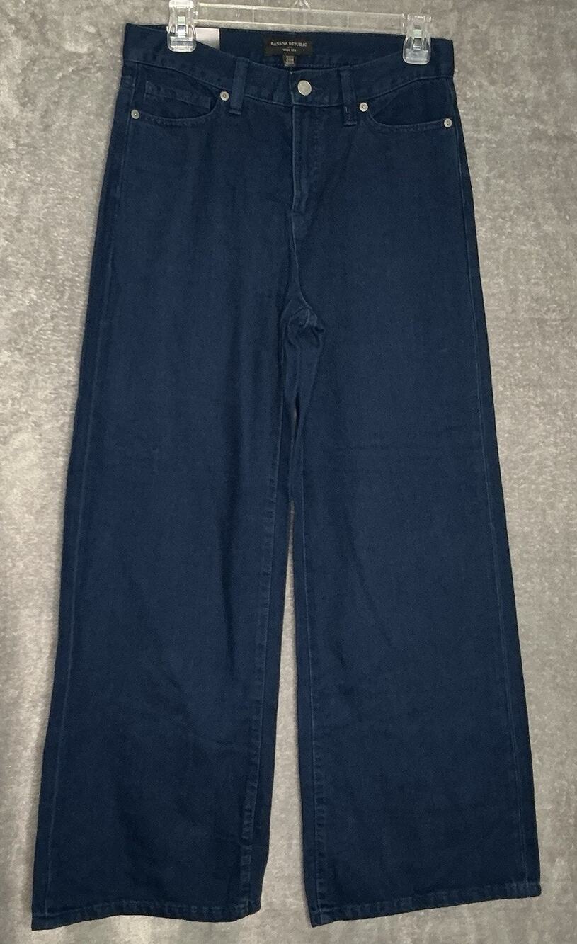 Banana Republic Womens 27/4 Petite Dark Wash Wide Leg Pants Navy Blue NWT